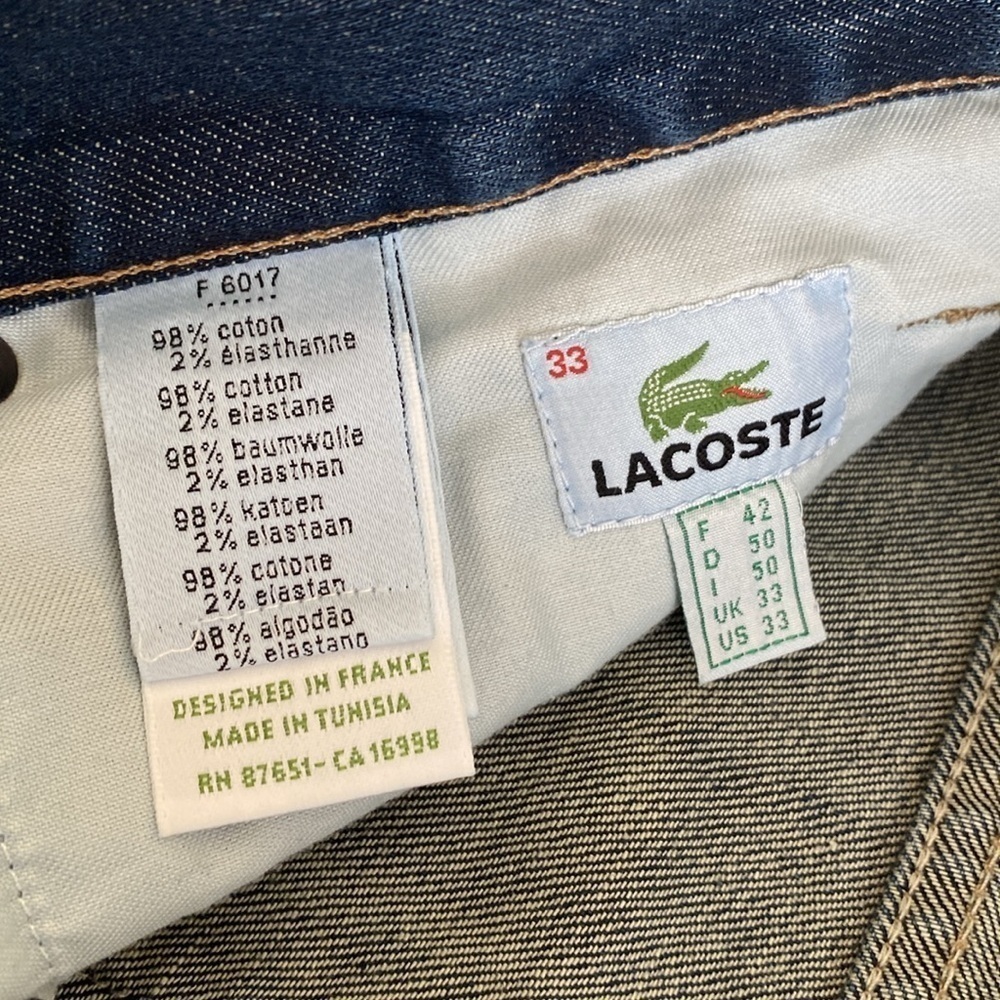 Lacoste Mens Stretch Denim Jeans Pants. Leather patch crocodile. Men’s Size 33.